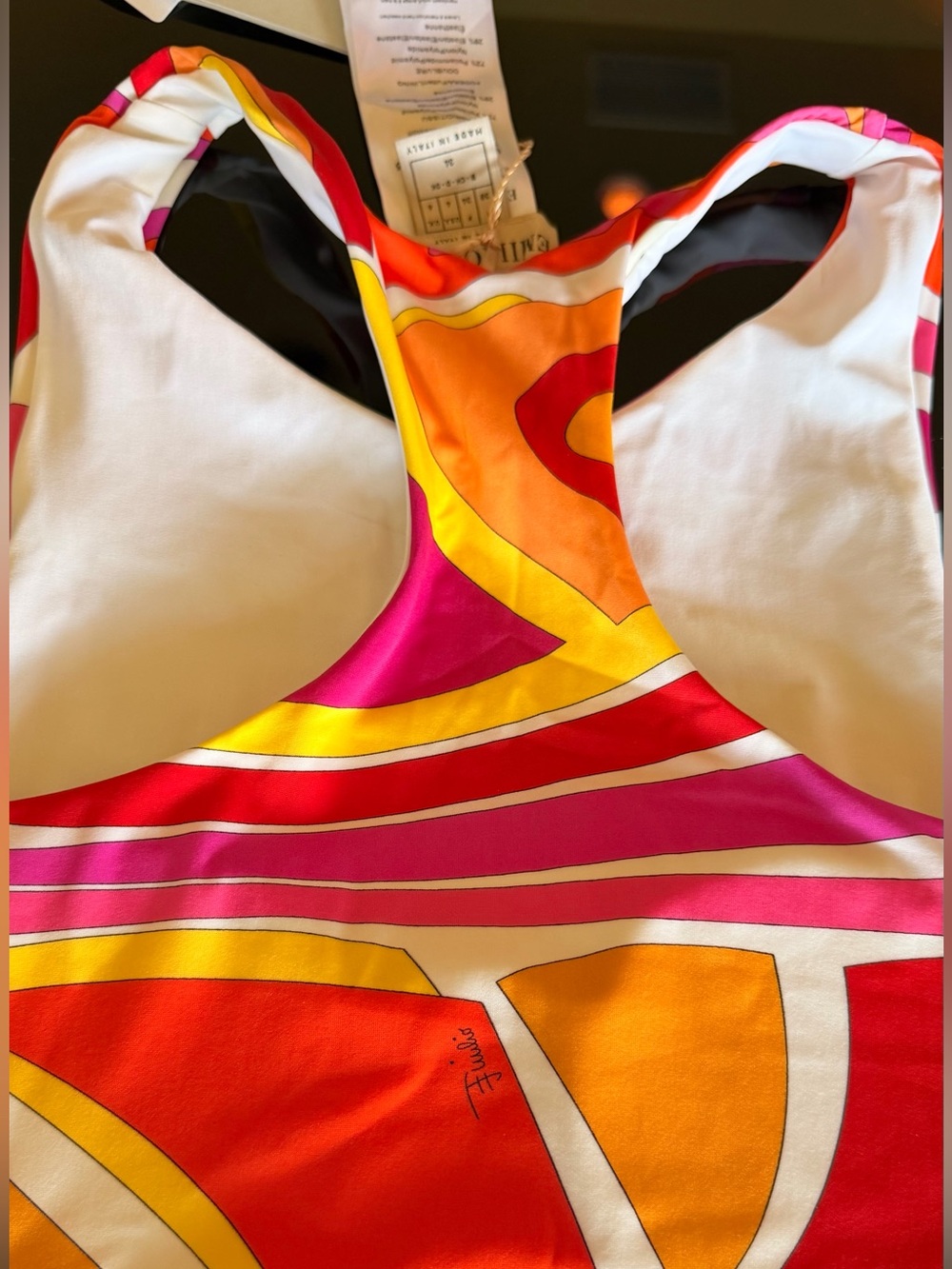 EMILIO PUCCI - Pink Orange Yellow Swirl Racerback Crop Top - Picture 9 of 10